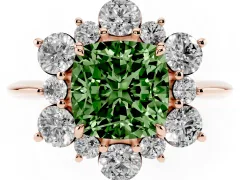 Fancy Green Cushion Cut Diamond Cluster Halo Ring Set in Rose gold with Solitaire Band and Prong Setting