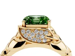 Fancy Green Asscher Cut Diamond Leaf-Inspired Engagement Ring Set in Yellow gold with Round Accents