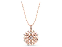 Round Diamond Cluster Pendant Set in Rose gold with Milgrain Floral Frame