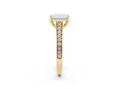 Radiant Cut Diamond Prong Set Solitaire Engagement Ring Set in Yellow gold with Pavé Band