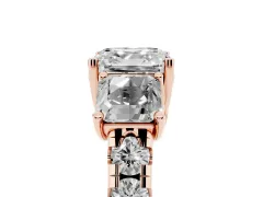 Asscher Cut Diamond Three-Stone Ring Set in Rose gold with Pavé Band