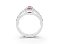 Fancy Pink Pear Cut Diamond Halo Ring Set in White gold with Double Pavé Split Shank