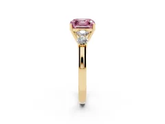 Fancy Pink Asscher Cut Diamond Five-Stone Prong Set Band Ring Set in Yellow gold with Polished Band