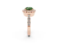 Fancy Green Round Cut Diamond Halo Ring Set in Rose gold with Pavé Shank and Prong Setting