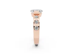 Emerald Cut Diamond Channel-Set Band Ring Set in Rose gold with Bezel Prong Setting