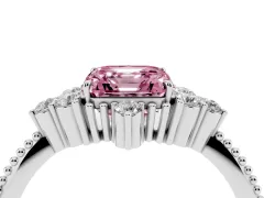 Fancy Pink Asscher Cut Diamond Cluster Ring Set in Platinum with Beaded Band