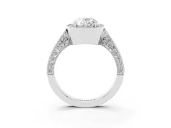 Oval Cut Diamond Halo Engagement Ring Set in Platinum with Accent Split Shank Band