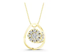 Round Cluster Diamond Teardrop Pendant Set in Yellow gold with Prong-Set Stones