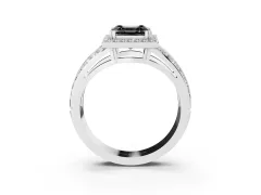 Fancy Black Asscher Cut Diamond Halo Ring Set in Platinum with Double Pavé Split Shank