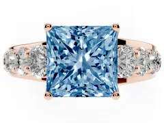 Fancy Blue Princess Cut Diamond Pavé Engagement Ring Set in Rose gold with Prong Setting
