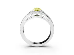 Fancy Yellow Pear Cut Diamond Halo Ring Set in White gold with Double Pavé Split Shank