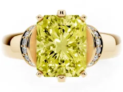 Fancy Yellow Radiant Cut Diamond Pavé Band Solitaire Ring Set in Yellow gold with Prong Setting