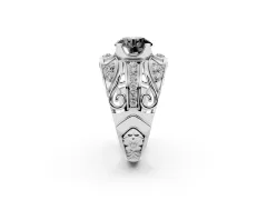 Fancy Black Round Cut Diamond Art Deco Ring Set in White gold with Pavé Split Shank