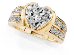 Heart Cut Diamond Wide Channel Set Band Ring Set in Yellow gold with Bezel Setting