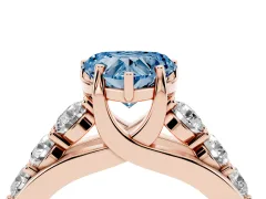 Fancy Blue Heart Cut Diamond Pavé Engagement Ring Set in Rose gold with Prong Setting