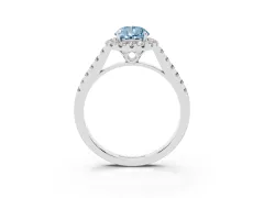 Fancy Blue Pear Cut Diamond Pavé Halo Engagement Ring Set in White gold with Pavé Band and Prong Setting