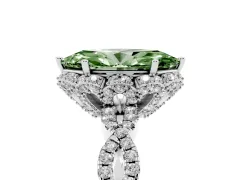 Fancy Green Marquise Cut Diamond Halo Twist Band Solitaire Ring Set in Platinum with Prong-Set Center Stone