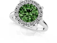 Fancy Green Round Cut Diamond Cluster Halo Solitaire Ring Set in White gold with Prong Setting