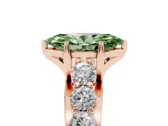 Fancy Green Marquise Cut Diamond Pavé Engagement Ring Set in Rose gold with Prong Setting