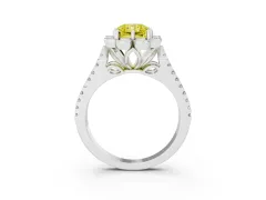 Fancy Yellow Radiant Cut Diamond Floral Halo Split Shank Engagement Ring Set in Platinum with Pavé Shank