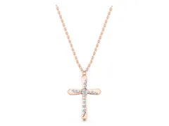 Cross Pendant Set in Rose gold with Prong-Set Round Cut Stones and Center Stone