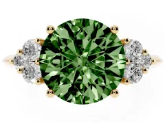 Fancy Green Round Cut Diamond Cluster Ring Set in Yellow gold with Plain Band and Prong Setting