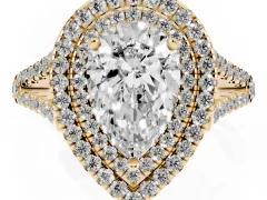 Pear Cut Diamond Double Halo Ring Set in Yellow gold with Pavé Band