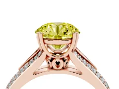 Fancy Yellow Round Cut Diamond Split Shank Pavé Engagement Ring Set in Rose gold with Prong-Set Center Stone