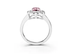 Fancy Pink Emerald Cut Diamond Halo Cluster Engagement Ring Set in White gold with Solitaire Band and Prong Setting