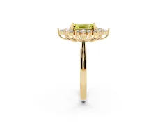 Fancy Yellow Emerald Cut Diamond Cluster Halo Ring Set in Yellow gold with Marquise and Round Accents