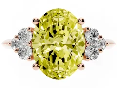 Fancy Yellow Oval Cut Diamond Cluster Ring Set in Rose gold with Plain Band and Prong Setting