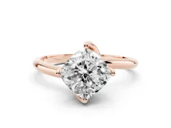 Cushion Cut Diamond Solitaire Engagement Ring Set in Rose gold with Classic Plain Band