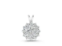 Cluster Round Diamond Pendant Set in White gold with Prong-Set Floral Group