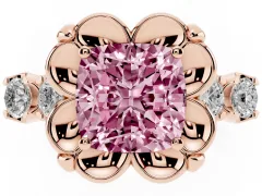 Fancy Pink Cushion Cut Diamond Floral Halo Ring Set in Rose gold with Shared Prong Band