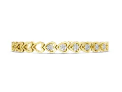 Round Cut Diamond Heart Link Tennis Bracelet Set in Yellow gold with Bezel Setting