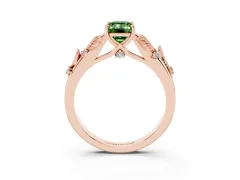 Fancy Green Emerald Cut Diamond Solitaire Ring Set in Rose gold with Leaf Motif Band