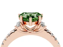 Fancy Green Heart Cut Diamond Three-Stone Pavé Ring Set in Rose gold with Prong Setting