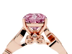 Fancy Pink Cushion Cut Diamond Vine Band Solitaire Ring Set in Rose gold with Milgrain Prong Setting