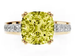 Fancy Yellow Cushion Cut Diamond Channel Set Solitaire Engagement Ring Set in Yellow gold with Prong Setting