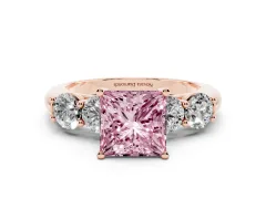 Fancy Pink Princess Cut Diamond Five-Stone Prong Set Ring Set in Rose gold with Classic Band