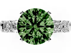 Fancy Green Round Cut Diamond Five-Stone Prong Set Engagement Ring Set in Silver with Channel Band