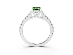 Fancy Green Emerald Cut Diamond Split Shank Pavé Engagement Ring Set in White gold with Prong-Held Center Stone