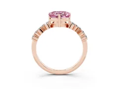 Fancy Pink Heart Cut Diamond Ring Set in Rose gold with Scattered Round Accents