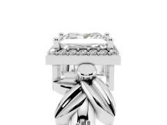 Princess Cut Diamond Halo Floral Band Ring Set in Silver with Prong Setting