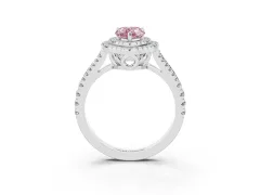 Fancy Pink Pear Cut Diamond Double Halo Ring Set in White gold with Pavé Band
