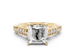 Princess Cut Diamond Prong Set Solitaire Engagement Ring Set in Yellow gold with Pavé Band