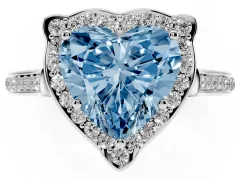 Fancy Blue Heart Cut Diamond Halo Ring Set in Silver with Pavé-Lined Shoulders and Prong Setting