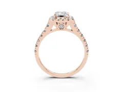 Emerald Cut Diamond Halo Engagement Ring Set in Rose gold with Pavé Band and Prong-Set Center