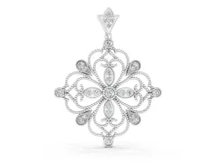 Vintage-Inspired Floral Diamond Pendant Set in White gold with Pavé Scrollwork