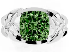 Fancy Green Cushion Cut Diamond Leaf-Inspired Engagement Ring Set in Silver with Round Accents
